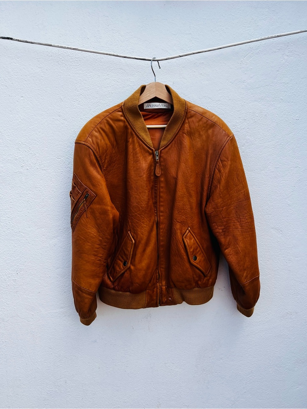 Brown Leather Bomber Jacket